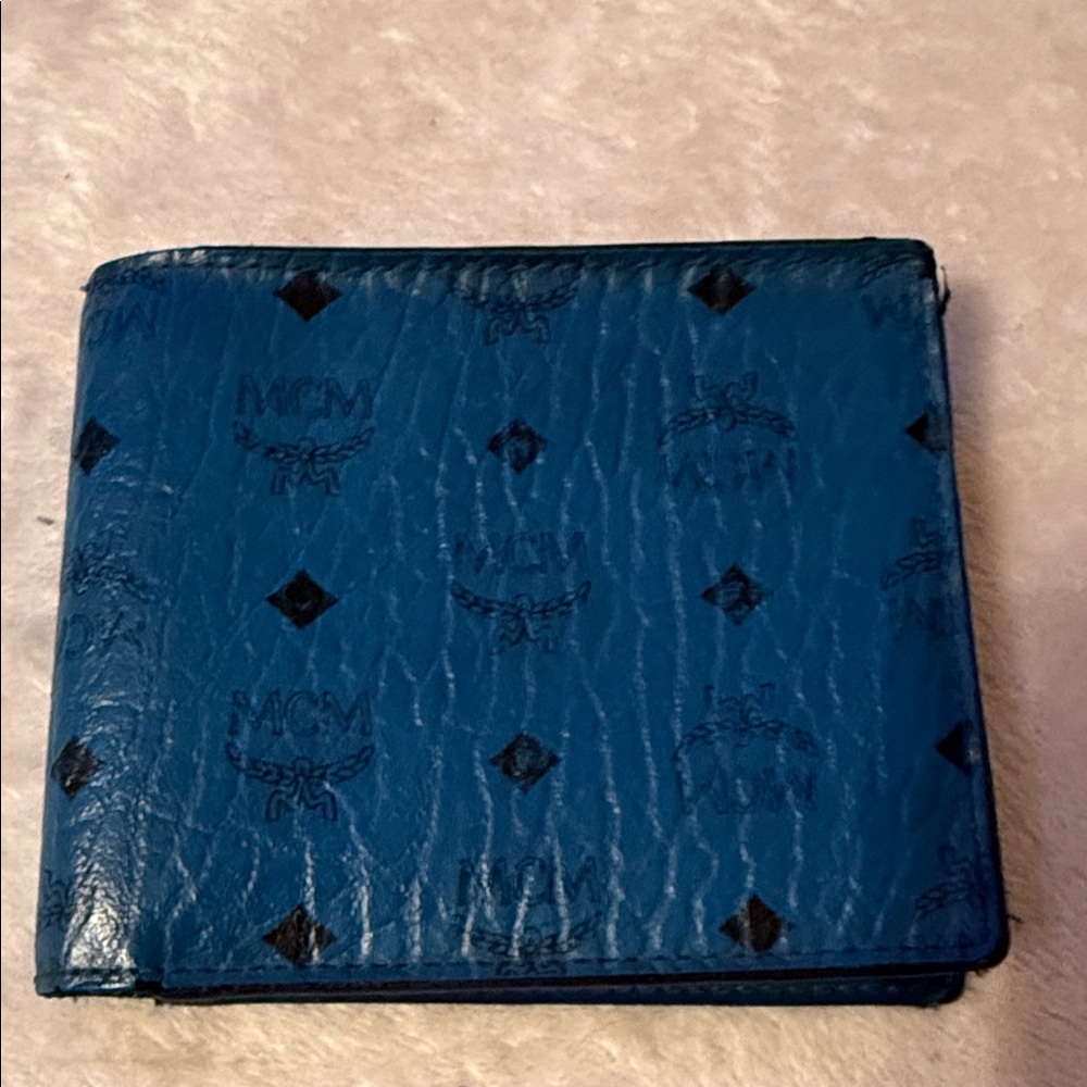 MCM Blue and Black Leather Card Holder
